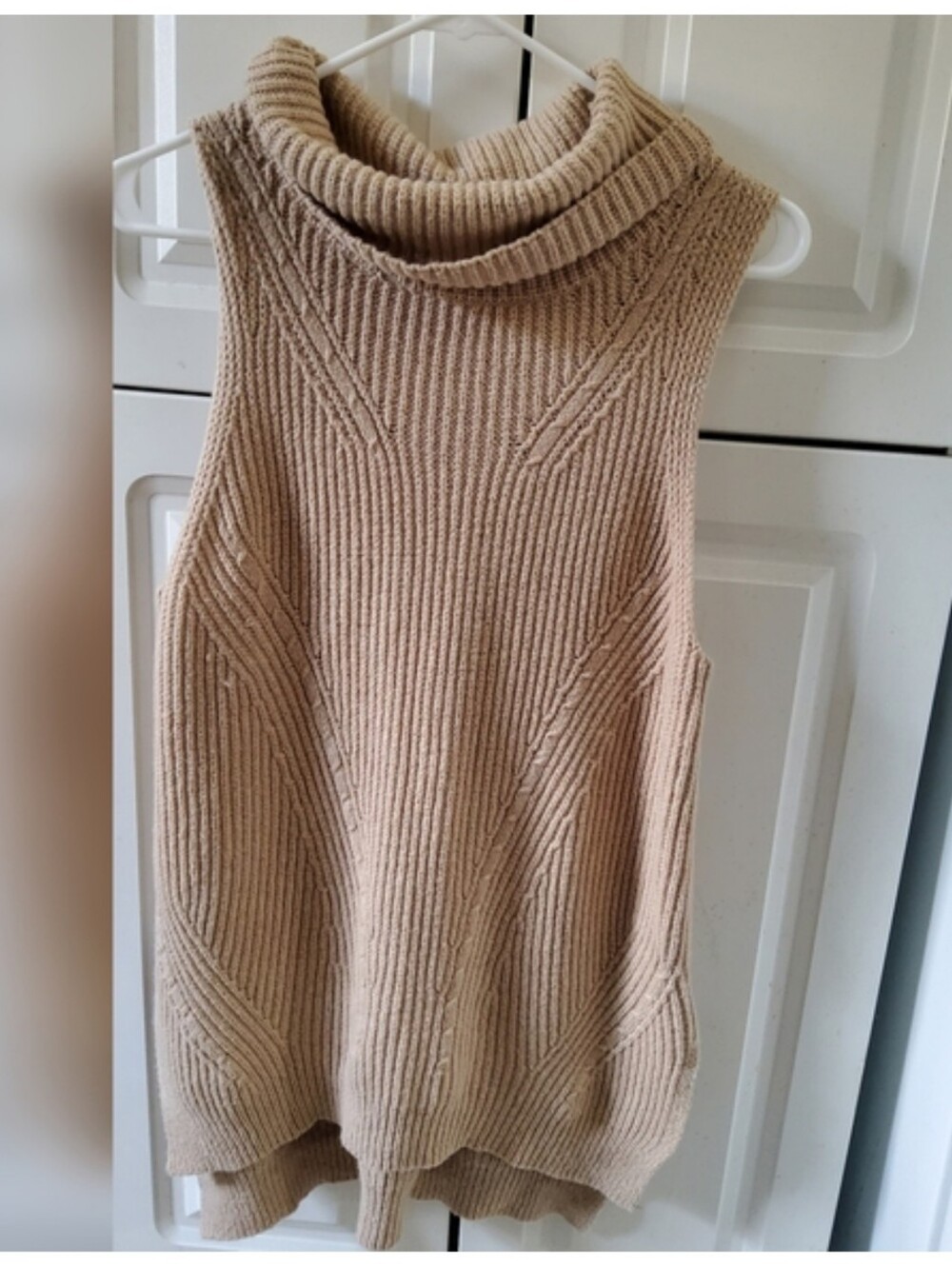 Angel Of The North Tan Cowl Neck Top/sleeveless Sweater